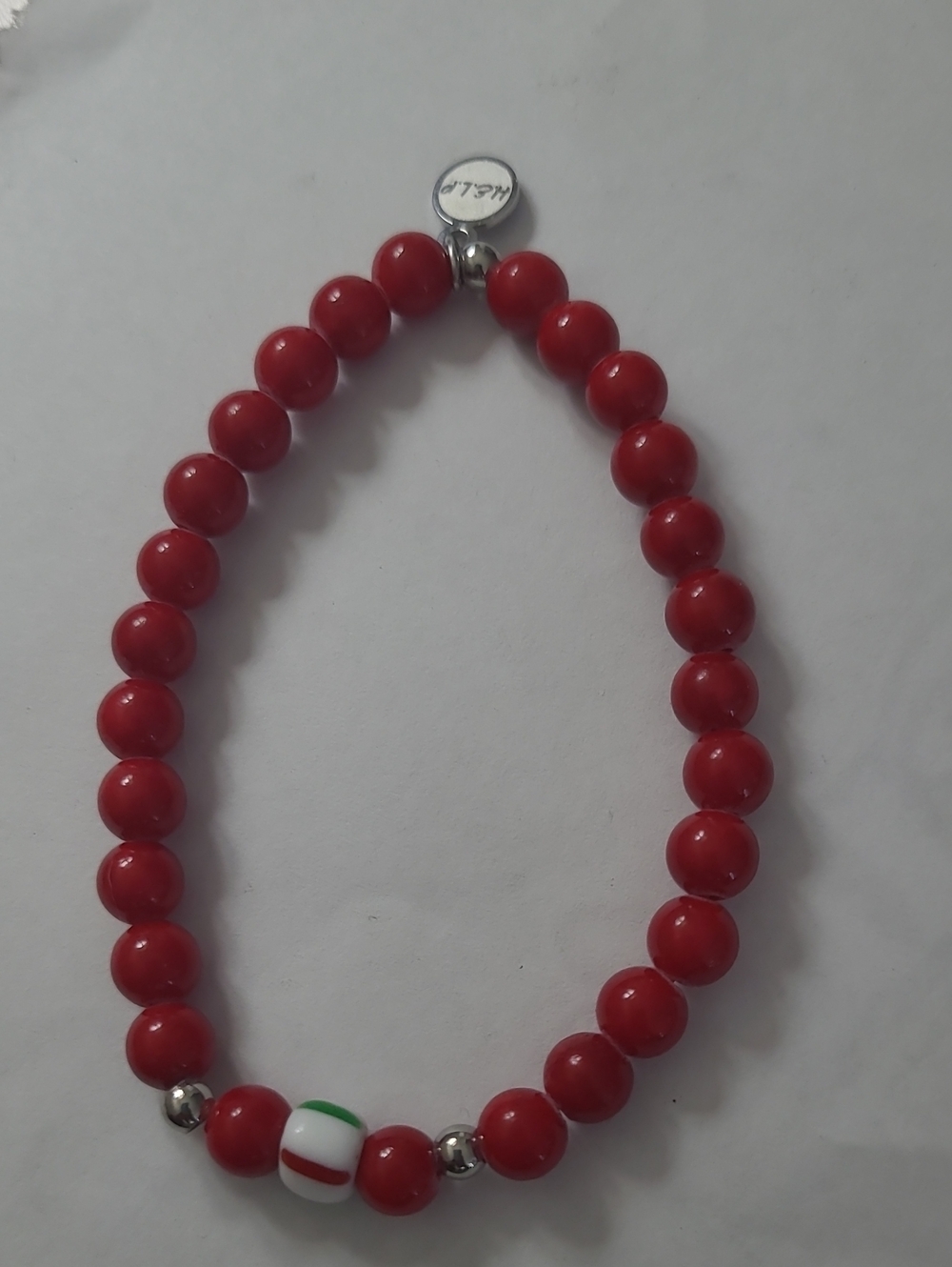 H.E.L.P. by T. Jazelle Red Bead Italian Flag Spacer Stacker Bracelet